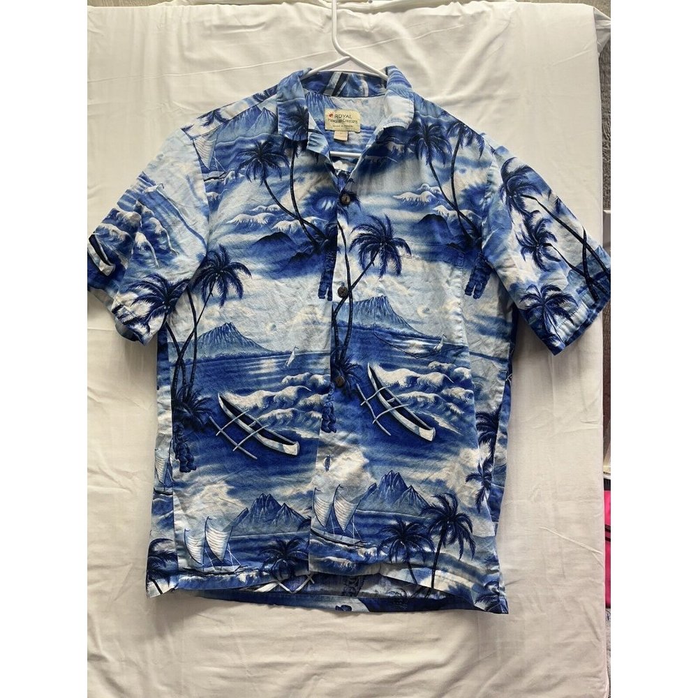 Royal‎ Hawaiian Creations Aloha Mens Size Medium Shirt Blue